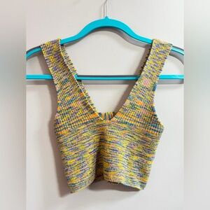 Urban Outfitters Sugar Multicolor Cropped V-Neck Knit Crop Top Shirt
